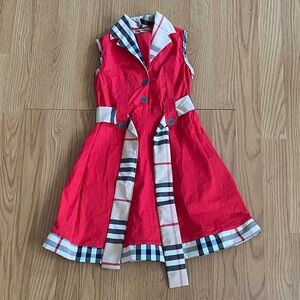 Stylish Red Kids Dress with Plaid Accents